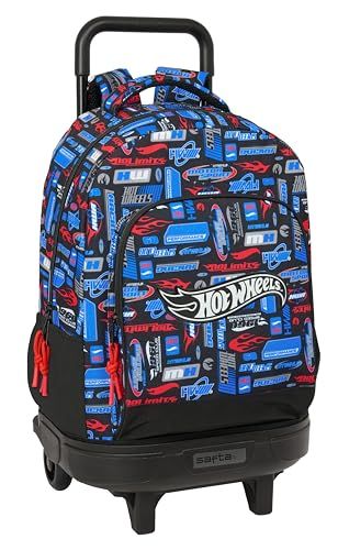 Safta Hot Wheels Grote rugzak met wielen, compact, afneembaar, ideaal voor kinderen van verschillende leeftijden, comfortabel en veelzijdig, kwaliteit en duurzaamheid, 33 x 22 x 45 cm, Meerkleurig, M