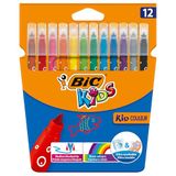BIC Kids Kid Couleur Gekleurde Viltstiften Medium Punt - Verschillende Kleuren, Pak van 12 Stuks
