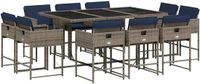 vidaXL 11-delige tuinset met kussens, grijs, polyrotan