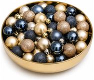 Petites boules de Noël - 28x - champagne perle bleu foncé - 3 cm - plastique - incassable