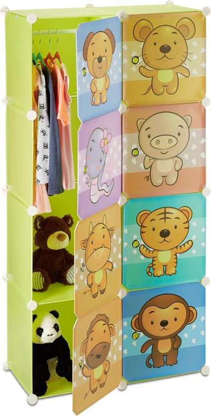 Kinderkast - 2 kledingstangen - met vakken - klikverbinding - speelgoedkast kinderkamer