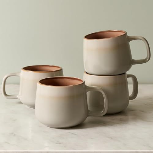 Ava Nord Grote koffiemokken van keramiek, van aardewerk, met ergonomisch handvat, ideaal voor latte, thee, cappuccino, magnetron- en vaatwasmachinebestendig (saliegrijs, 340 ml)