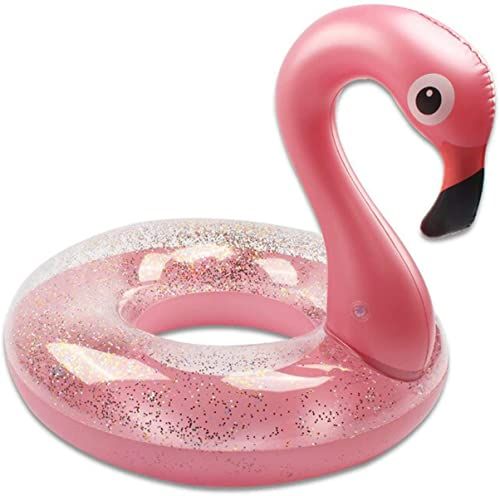 ZHANGXIN Opblaasbare flamingo-zwemring, glitter, roze, zwemring, luchtmatras, zwembad, opblaasbare ring, volwassenen, kinderen voor zwembadfeest, speelgoed
