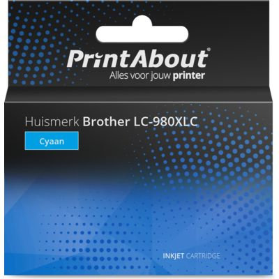 PrintAbout Huismerk Brother LC-980XLC Inktcartridge Cyaan Hoge capaciteit