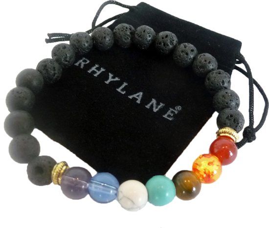 Rhylane Elastische chakra armband met lavasteen natuursteen