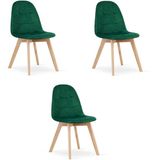 LEOBERT BORA Velvet Design Stoelen – Set van 3 – Donkergroen Fluweel – Scandinavisch Design – Beukenhouten Poten