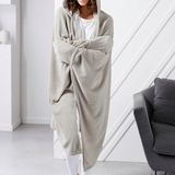 Today Hoodie Fleece Plaid Deken with Extra Piece for Warm Hands - Stone - 165x115cm