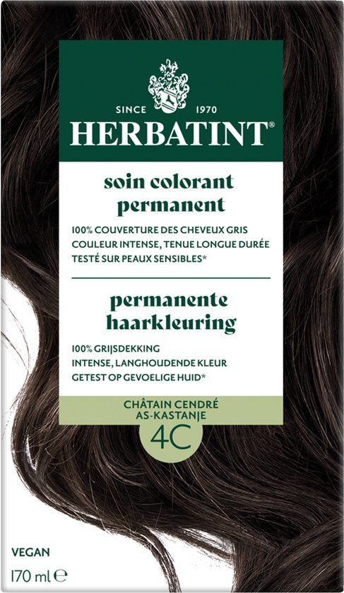 Herbatint Haarverf - Permanente Vegan Haarkleuring - Natuurlijke haarkleuring - 100% grijsdekking - Zonder gebruik van ammoniak - 4C As Kastanje – 170 ml