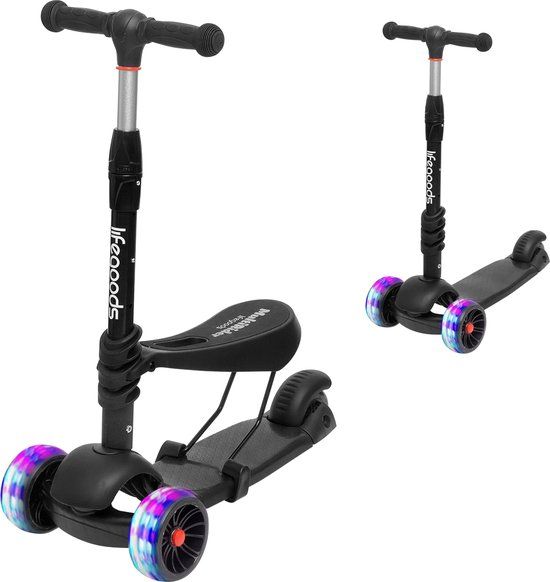 LifeGoods MultiRider Kinderstep - Zwart - 3-5 Jaar - Lichtgevende Wielen