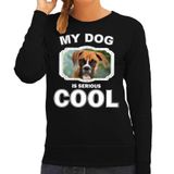 Bellatio Decorations Boxer Dames Trui / Sweater My Dog Is Serious Cool Zwart M