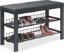 Relaxdays schoenenbank, met kussen, 2 etages voor schoenen, HBD: 50,5 x 82 x 33 cm, stof & metaal, halbank, zwart