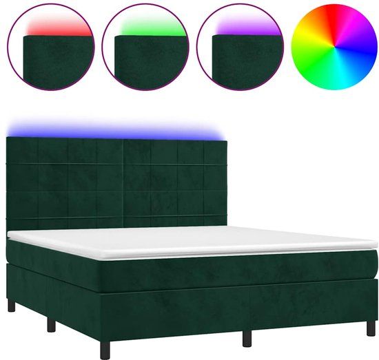 vidaXL Boxspring met matras en LED fluweel donkergroen 180x200 cm