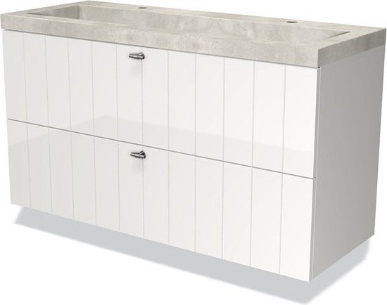 Maxaro Modulo Badkamermeubel met wastafel | 120 cm Hoogglans wit Lamel front Beton 2 lades