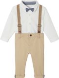 Vertbaudet ensemble 4 pièces body + nœud papillon + pantalon + bretelles beige
