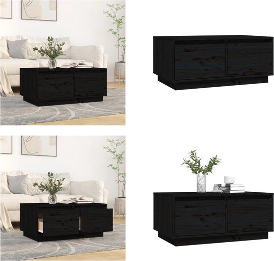 vidaXL Salontafel 80x50x35 cm massief grenenhout zwart