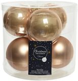Decoris Kerstballen - 12x st - toffee bruin - 8 cm - glas