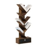Furinno Boomboekenplank 7-laags vloerstaande boom boekenkast met vuilnisbak, amber grenen/zwart