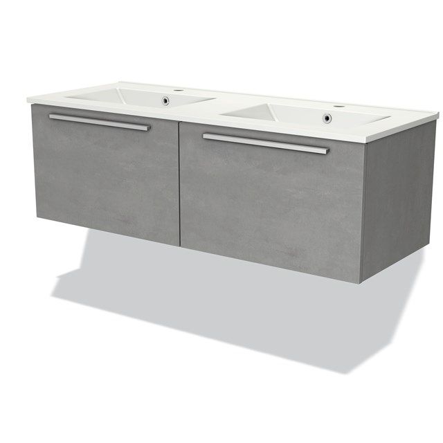 Maxaro Badkamermeubel 120cm Modulo Lichtgrijs Beton 2 Lades Vlak Wastafel Keramiek
