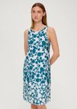 s.Oliver Robe à manches longues et col rond, à fleurs, turquoise, taille 36