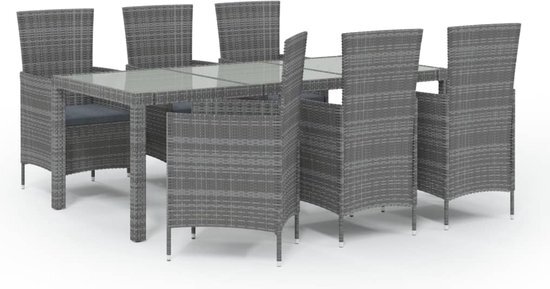 vidaXL 7-delige Tuinset met kussens poly rattan grijs