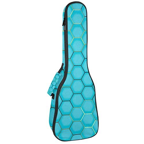 Mersov Concert Ukelele Rugzak, Heavy Duty Ukelele Case Bag met Opslag, Sopraan Concert Tenor Ukelele 10MM Gewatteerde BagBlack SheepsHexagon Geometrische Textuur Blauw