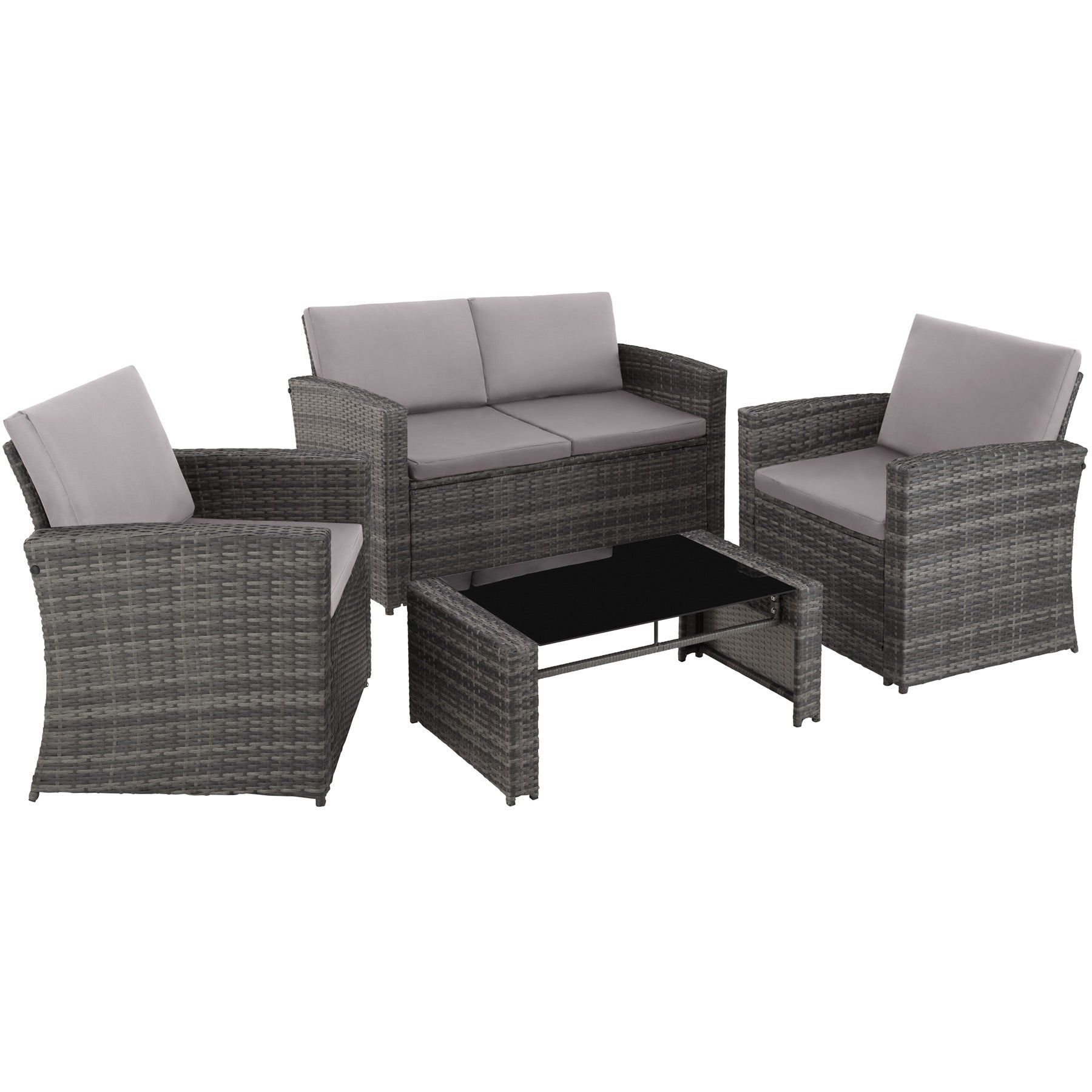 tectake® - Outdoor Lounge Set with Table - 4 Seats - Grey