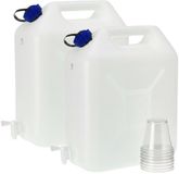 Plasticforte Grote Water Jerrycan - 2x - 21 Liter - Kunststof - Wit - met Kraantje en Dop