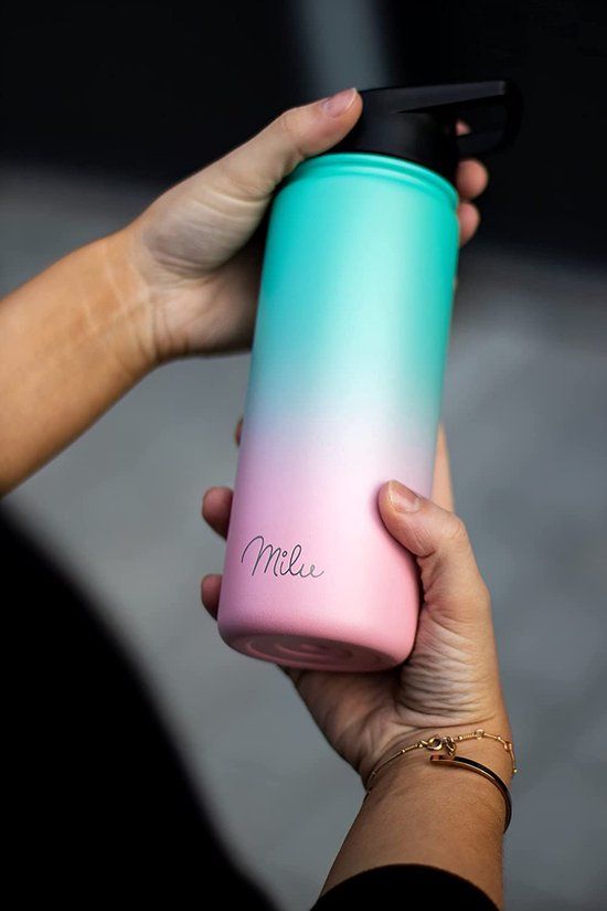 Roestvrijstalen drinkfles - 500ml - Mint roze - Dubbelwandig - 3 deksels