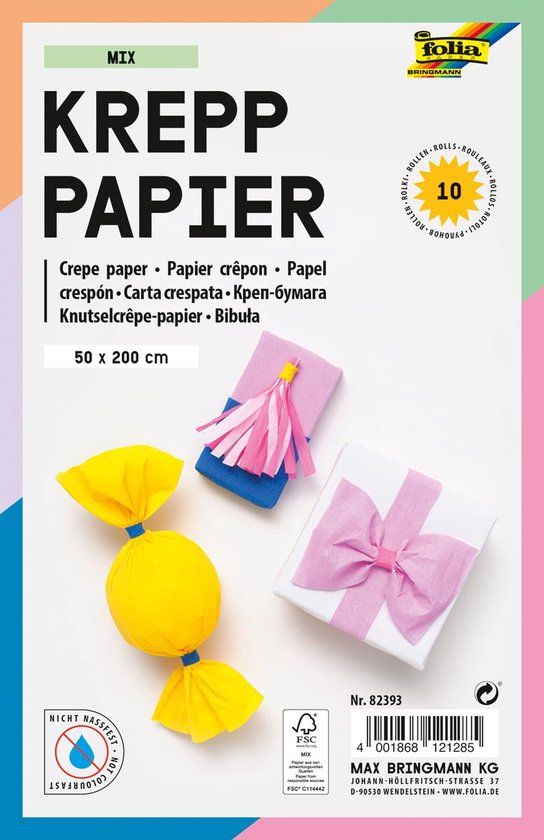 Folia Paper Folia Crêpepapier 50x200cm Mix 10 kleuren