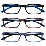 OPULIZE See 3 Stuks Blauw Licht Blokkeert Leesbril Zwart Bruin Blauw Computer Ontspiegeld Mannen Vrouwen BBB9-123 +1,00