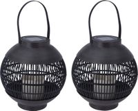 Koopman International Set de 2x pièces lanternes solaires rondes noires 24 cm