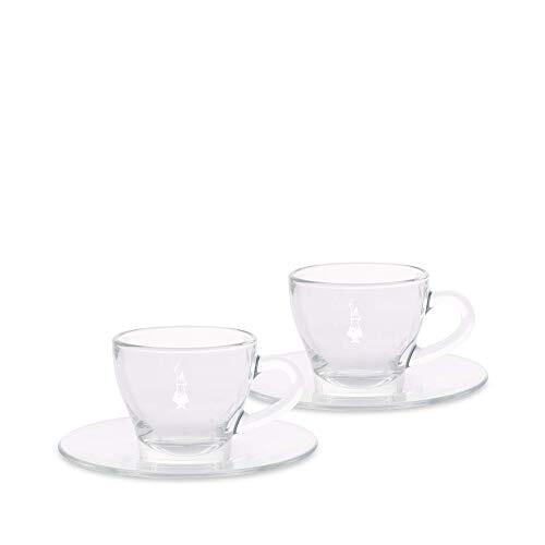 Bialetti Set 2 Institutionele Espressokopjes (met Schotel), Glas, 2 stuks