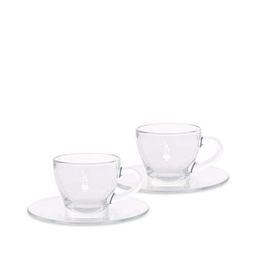 Bialetti Set 2 Institutionele Espressokopjes (met Schotel), Glas, 2 stuks