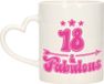 Bellatio Decorations Verjaardag cadeau mok 18 jaar - roze - hartjes handvat - geweldig - 300 ml - keramiek