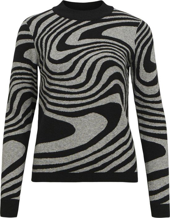 Object Trui Objray L/s Knit Pullover Aop Noos - Black/medium Gre - Women's Size M