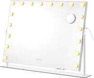 SONGMICS Make-upspiegel met verlichting, 18 ledlampen, oplaadpoorten, touch-bediening, 3 lichtkleuren, dimbaar, telefoonhouder 80 x 60 cm, wit