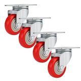 Set zwenkwielen, 75 mm, stille zwenkwielen van polyurethaan voor steekwagen, meubels, elektrische apparaten, werkbanken (4)