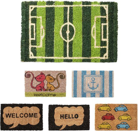 Relaxdays Mini Deurmat 40x25 cm - Kokosmat - Verschillende Motieven