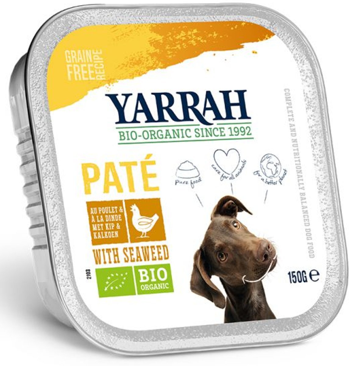 YARRAH dog alu pate kip / zeewier graanvrij hondenvoer 12x150 gr