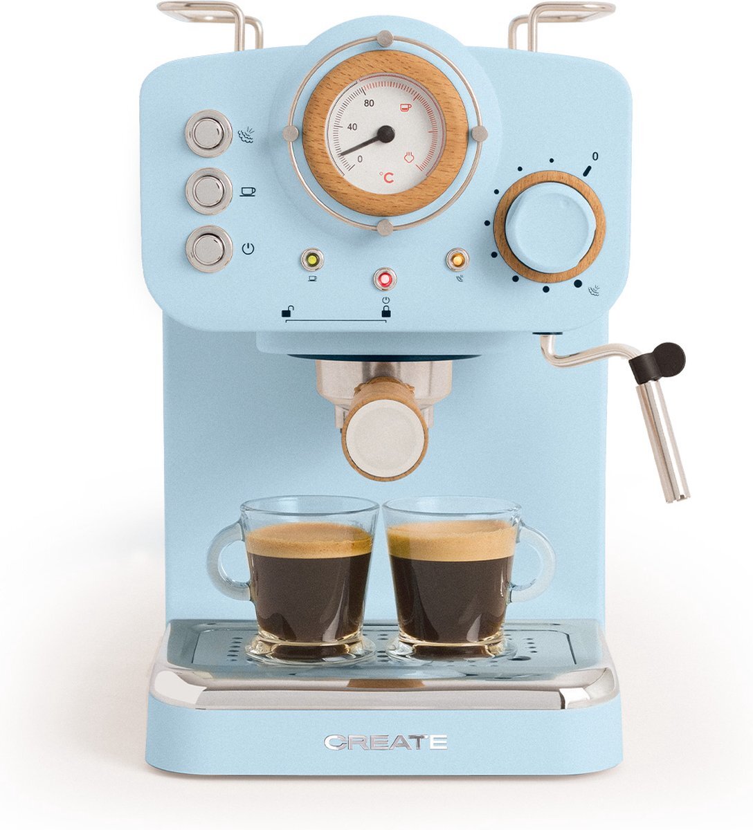 Create - Thera Matt Retro Express Koffiemachine - Pastel Blauw - Gemalen koffie - Espresso - Cappuchino - Machiato - Americano blauw