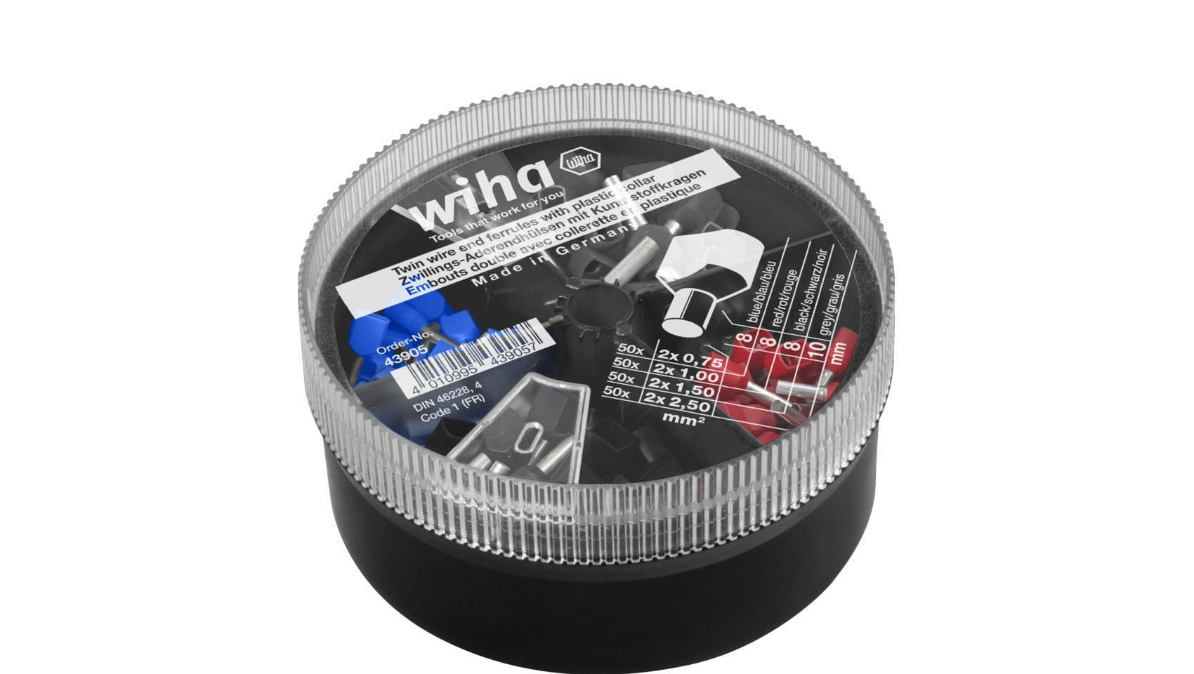 Wiha Tweeling-adereindhulzen met kunststof kraag, set 2 x 0,75 - 2 x 2,50 mm² 200 st. kleurcode 1 - FR in strooidoos - 43905