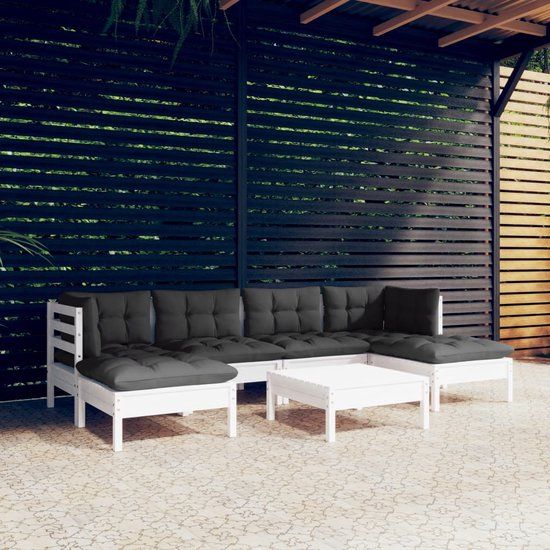 The Living Store Tuinmeubelset - Grenenhout - Wit - 63.5 x 63.5 cm - 7-delig