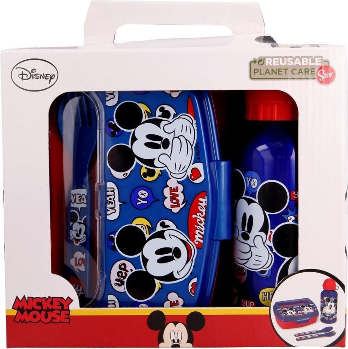 Stor S.L. Mickey Mouse lunchset - 4 delig - Disney broodtrommel met bestek en bidon