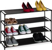 Merkloos Relaxdays schoenenrek - 4 lagen - metaal - stof - 83 cm breed - zwart