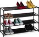 Merkloos Relaxdays schoenenrek - 4 lagen - metaal - stof - 83 cm breed - zwart