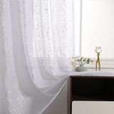 TERLYTEX Pure sprankelende gordijnen voor de woonkamer - chique witte glitter gordijnen 233 cm lengte, metallic zilveren folie glanzende privacy transparante raamgordijnen, 132 x 213 cm, 2 panelen