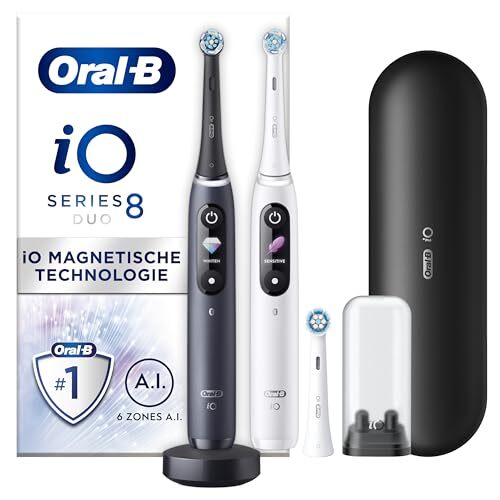 Oral-B Oral-B iO 8N - Set van 2 Elektrische Tandenborstels Zwart en Wit, 3 Opzetborstels, 1 Reisetui, Ontworpen door Braun