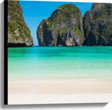 Merkloos / Sans marque Take your time Canvas - Felblauw Helder Zeewater met Rotsen en Wit Strand - 60x60 cm Foto op Canvas Schilderij (Wanddecoratie op Canvas)
