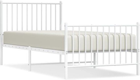 vidaXL Bedframe met hoofd- en voeteneinde metaal wit 90x200 cm