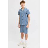 JACK&JONES Jongens Overhemd - Katoen - Blauw Mirage - Maat 140
